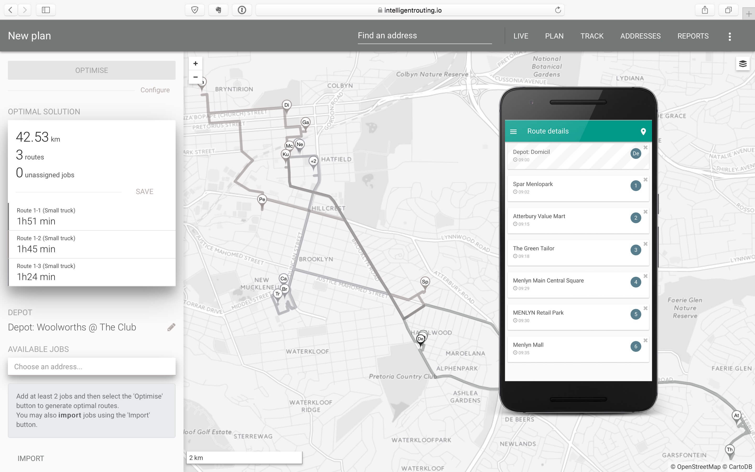 Mobile driver app showing delivery run plan